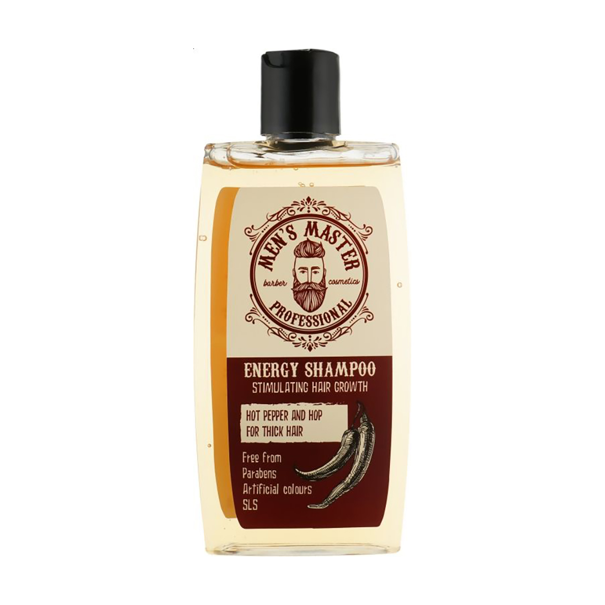 Чоловічий стимулювальний шампунь Men's Master Energy Shampoo Червоний перець, кофеїн і хміль, для густого волосся, 260 мл